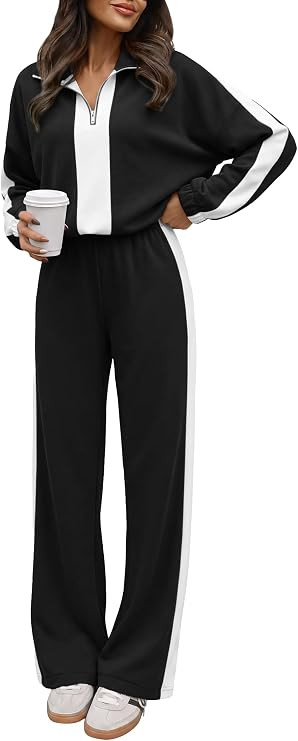 ANRABESS Women's 2 Piece Lounge Set Color Block Tracksuit Sweatsuit | Amazon (US)