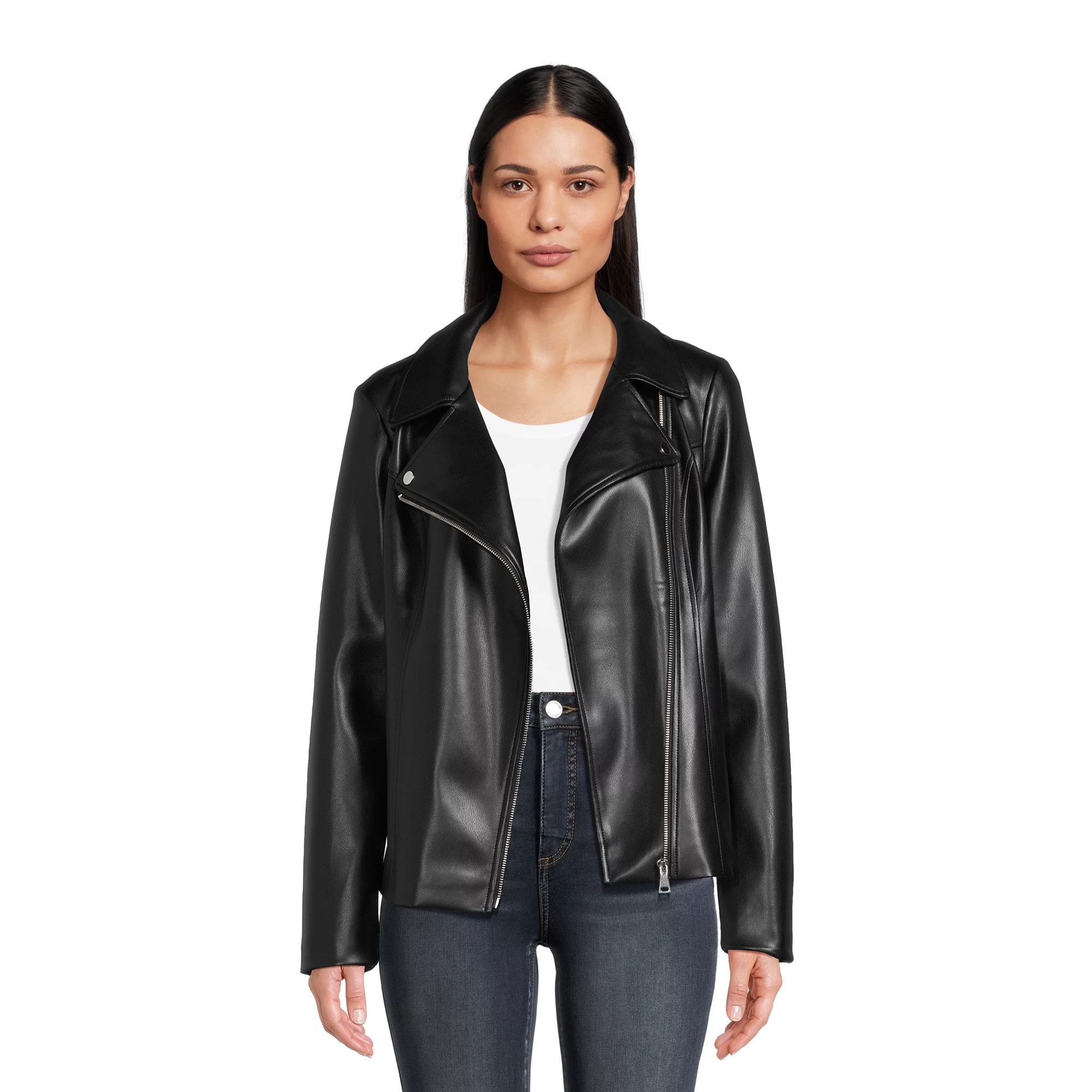 Time and Tru Women's Asymmetrical Faux Leather Jacket | Walmart (US)