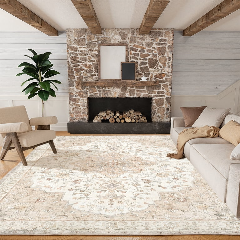 CHITOOMA 8'x10' Boho Area Rugs for Living Room, Machine Washable Floral Area Rug with Non-Slip Ba... | Walmart (US)