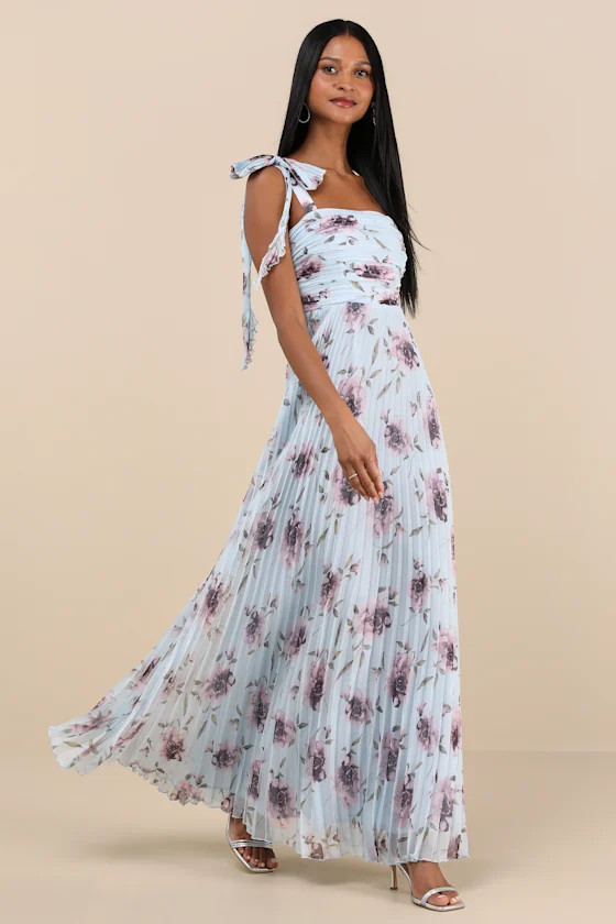 Gorgeous Purpose Blue Floral Pleated Sleeveless Bow Maxi Dress | Lulus