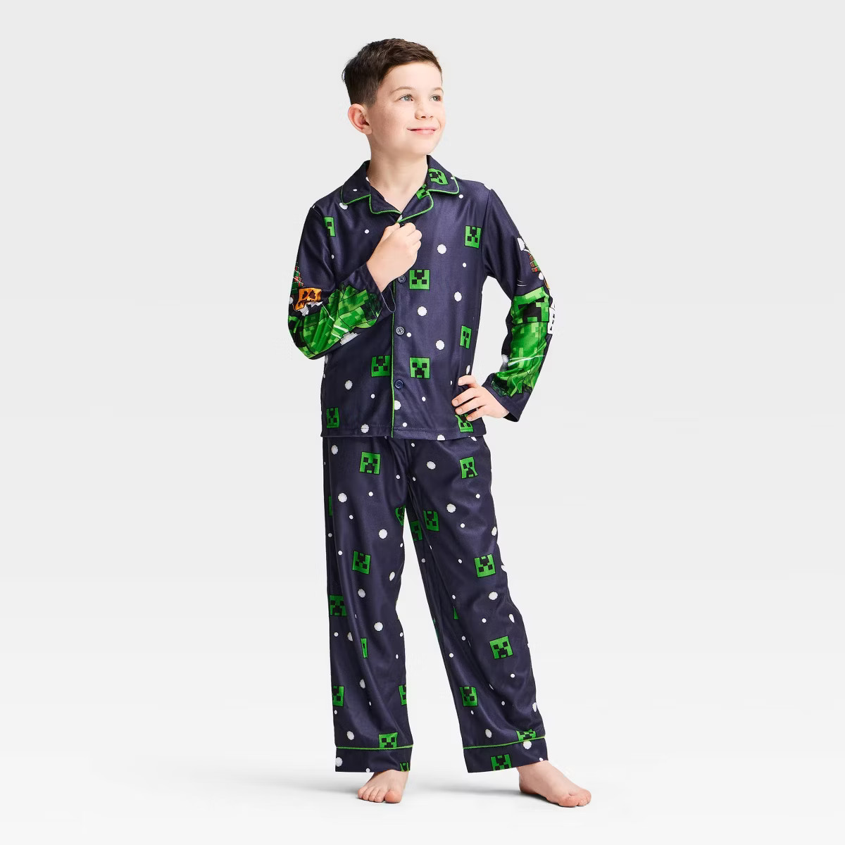Boys' Minecraft Holiday Button-Down 2pc Pajama Set - Blue XS | Target