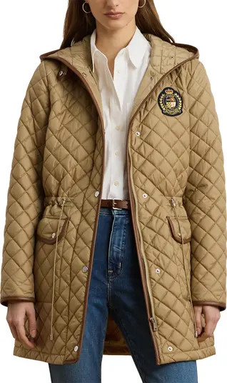 Lauren Ralph Lauren Logo Patch Quilted Coat | Nordstrom | Nordstrom