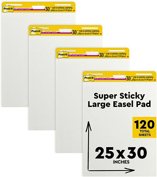 Post-it Super Sticky Easel Pad, 25 in x 30 in, White, 30 Sheets/Pad, 4 Pads/Pack, Great for Virtu... | Amazon (US)