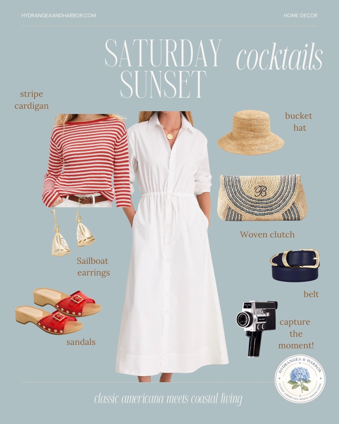 Saturday sunset cocktails by the water.  Perfect summer outfit!