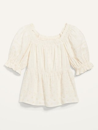 Puff-Sleeve Smocked Embroidered Babydoll Blouse for Women | Old Navy (US)