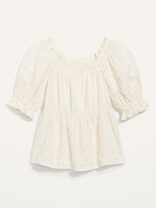 Puff-Sleeve Smocked Embroidered Babydoll Blouse for Women | Old Navy (US)