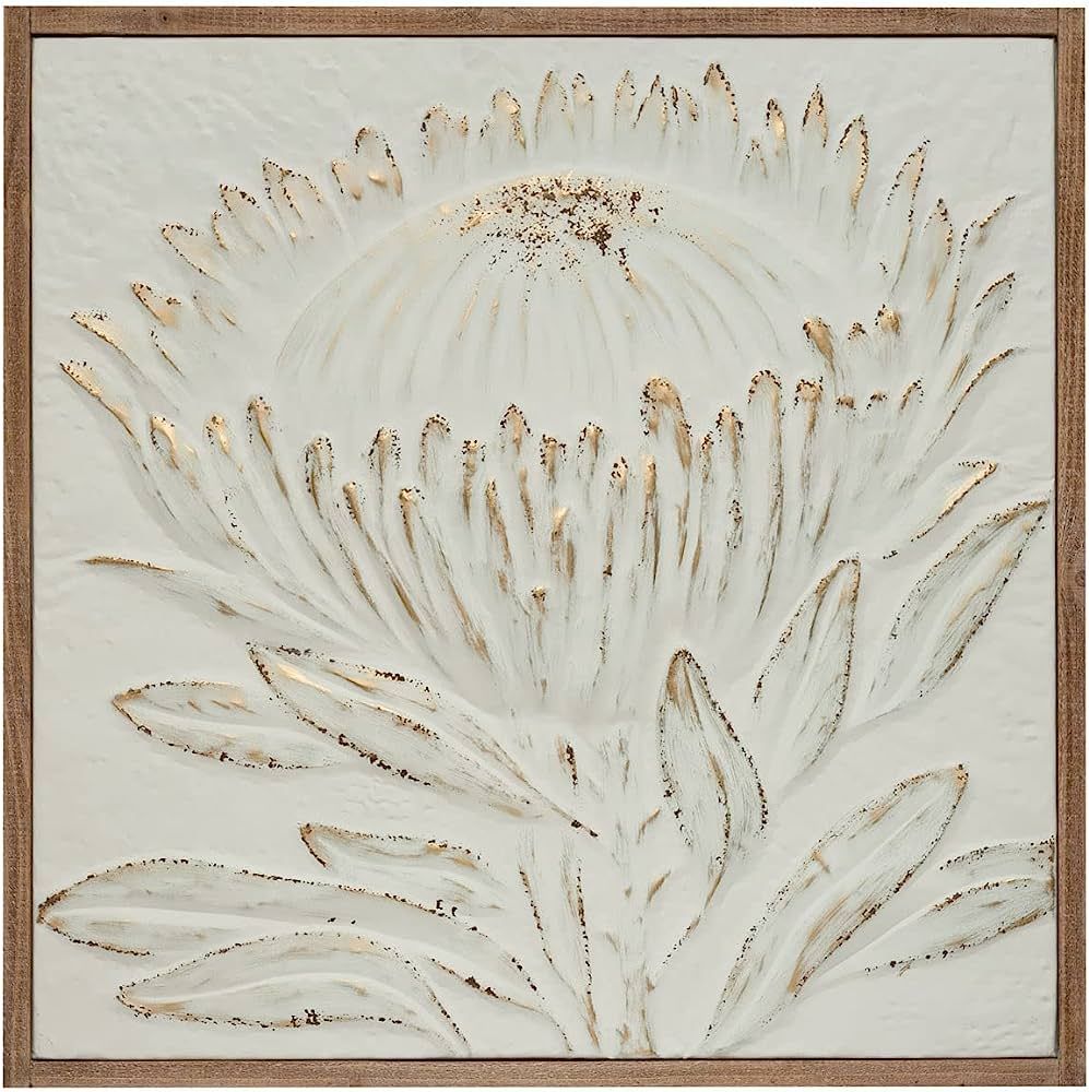 Creative Co-Op Wood Framed Metal Embossed Protea, Antique White with Gold Brush Finish Wall Art a... | Amazon (US)
