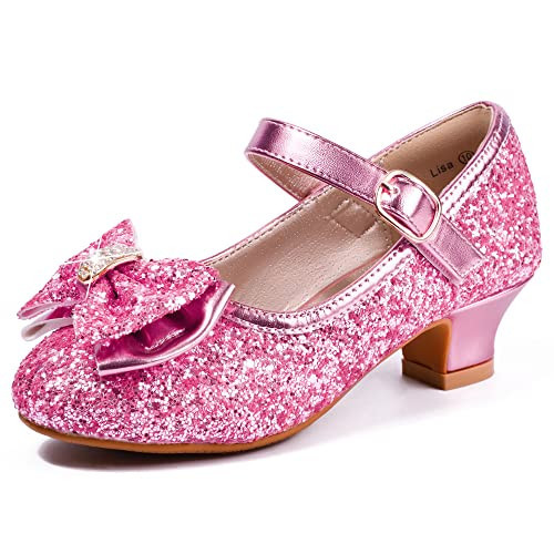 PANDANINJIA Girls Toddler/Little Kid Lisa Dress Mary Jane Pumps Bow Low Heels Party Wedding Princess Shoes (Pink Sequin, 11 M US Little Kid) | Amazon (US)