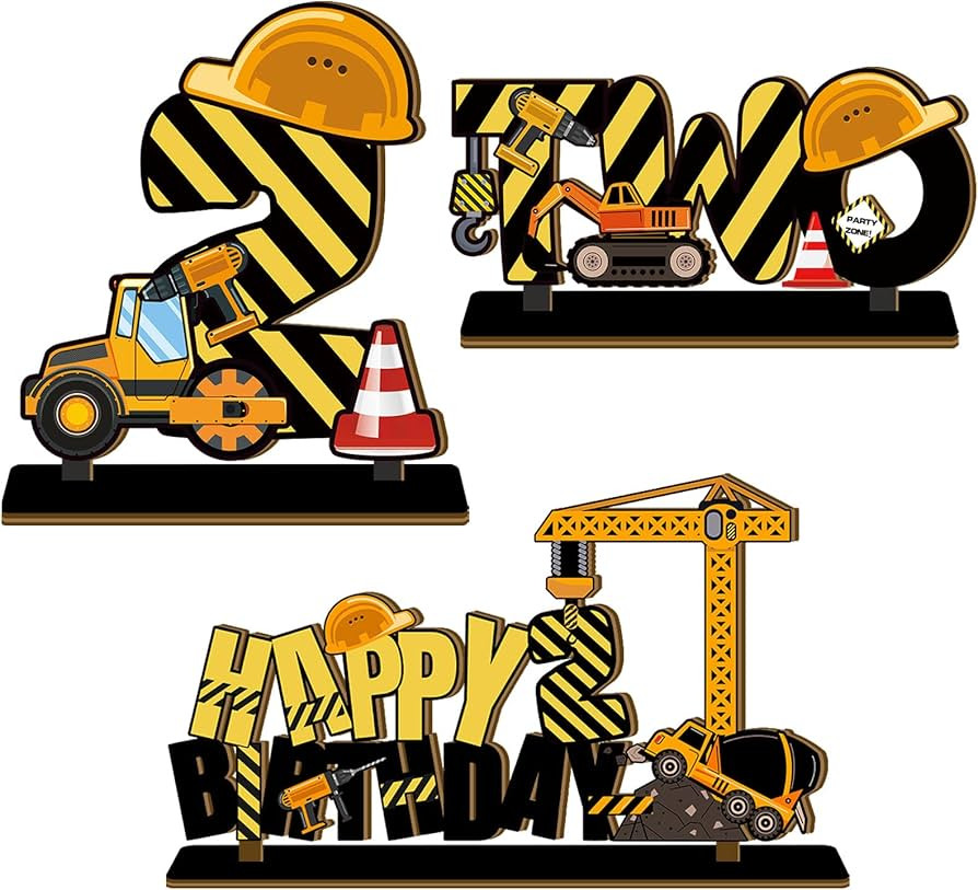 ZCPTZ Construction Birthday Party Supplies - 3 Pcs Wooden Table Centerpiece for Boys, Two Years O... | Amazon (US)