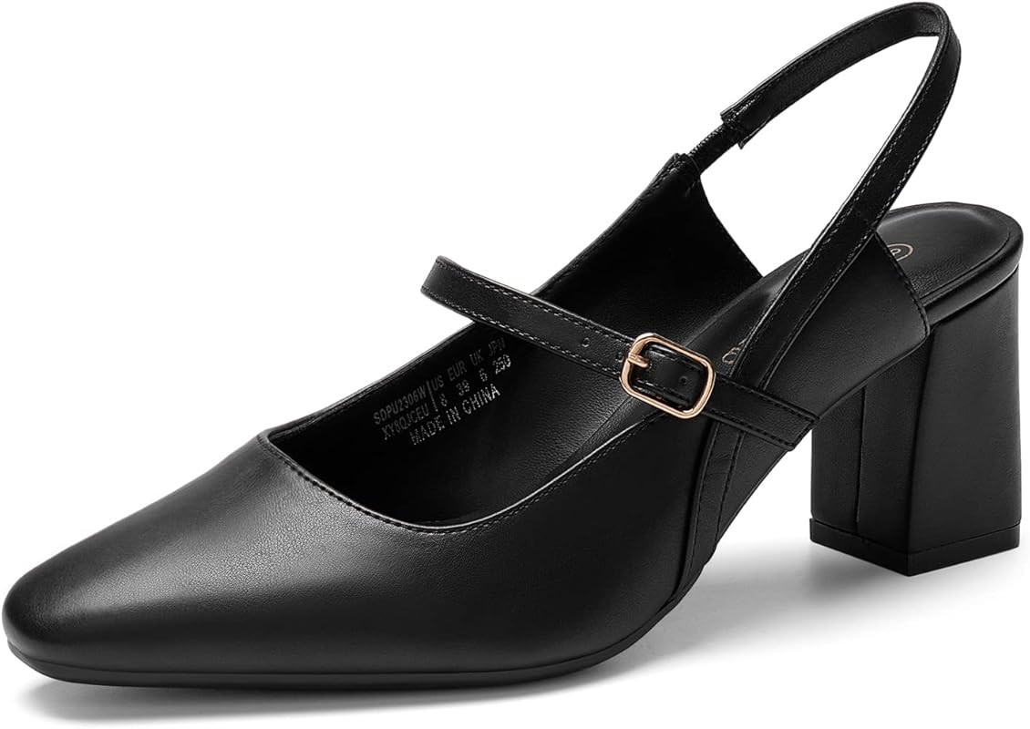DREAM PAIRS Women's Closed Toe Chunky High Heels Mary Jane Block Square Toe Slingback Strappy Dre... | Amazon (US)