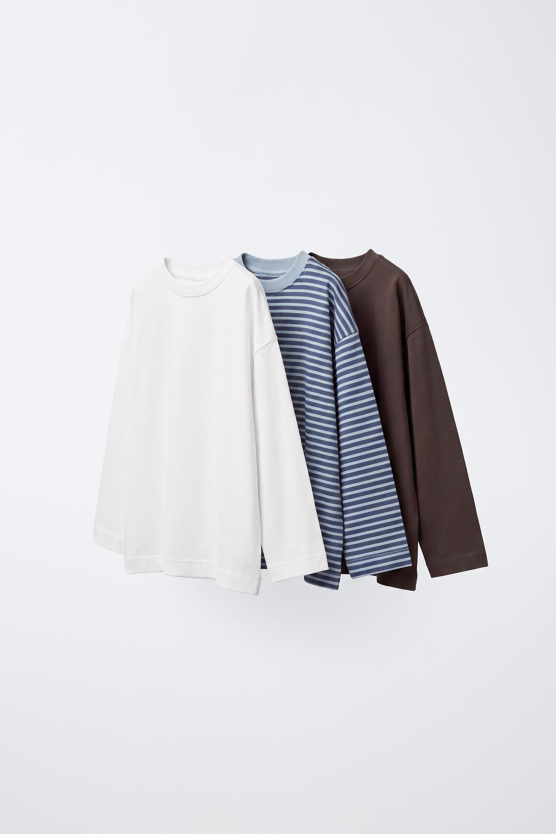 3-PACK LONG-SLEEVE STRIPED AND SOLID T-SHIRTS | Zara US