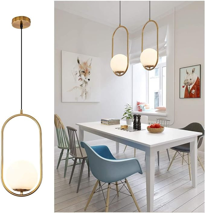 Pendant Lighting Modern Style Chandelier ,One Light Kitchen Lamp,Frosted Glass Globe Lampshade Pe... | Amazon (US)