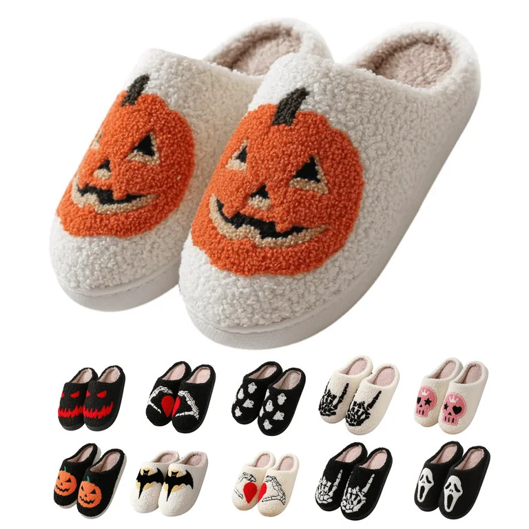 BERANMEY Cute Halloween Slippers for Women Perfect Soft Plush Comfy Warm Slip-On Halloween Pumpki... | Walmart (US)