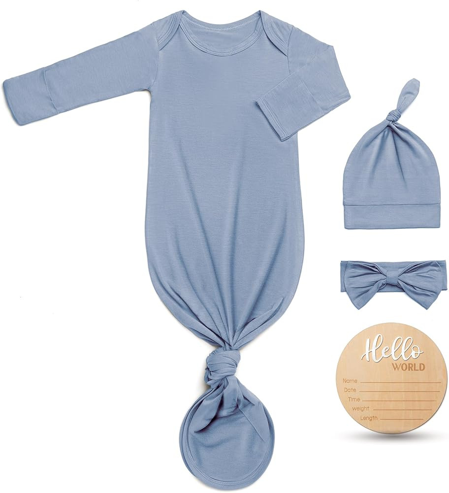 Hello World Newborn Knotted Gown 0-3 Months, Coming Home Outfit Baby Bamboo Viscose Sleeper with ... | Amazon (US)