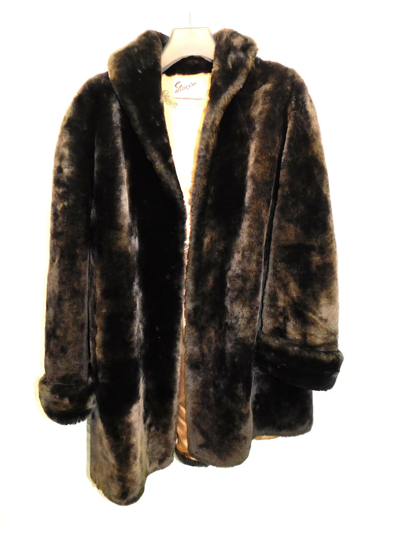 Vintage Dark Brown Mouton Lamb Fur Coat Size M Open Front Woman Steigers IN 1960s - Etsy | Etsy (US)