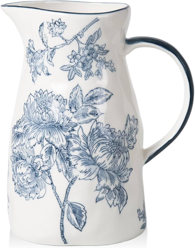 Ceramic Pitcher Vase, Blue and White Jug for Home Decor, Chinoiserie Vase Decor, Decorative Pitch... | Amazon (US)