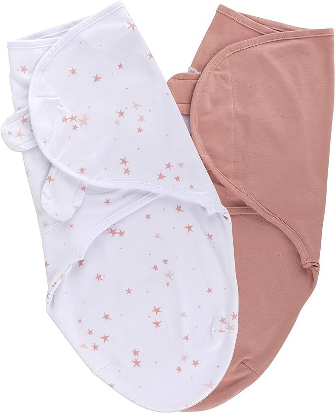 Ely's & Co. Adjustable Swaddle Blanket Infant Baby Wrap 2 Pack (Mauve Pink Stars & Solid Dusty Ro... | Amazon (US)