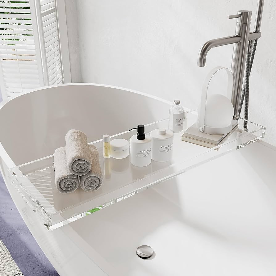 Bathtub Tray Table, Clear Acrylic, Anti-Slip Bath Caddy, 32.3 * 7.87 * 1.18in | Amazon (US)