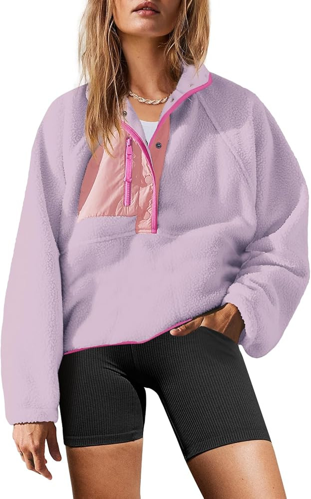 Yanekop Womens Fuzzy Fleece Pullover Sherpa Sweatshirt Long Sleeve Button Down Sweater Winter Fle... | Amazon (US)