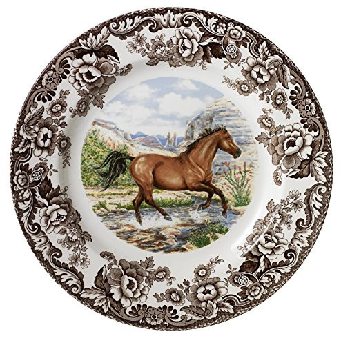 Spode Woodland American Quarter Horse Dinner Plate - 10.5 Inch Fine Earthenware with 1831 British Flowers Border, Microwave, Oven, Freezer & Dishwasher Safe - Made in England, Equestrian Tableware | Amazon (US)