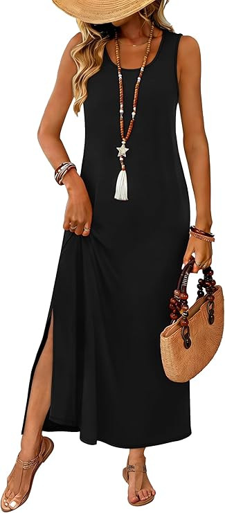 WIHOLL Maxi Dress Summer Dresses 2026 Beach Vacation Clothes Sleeveless Sundresses with Pockets B... | Amazon (US)