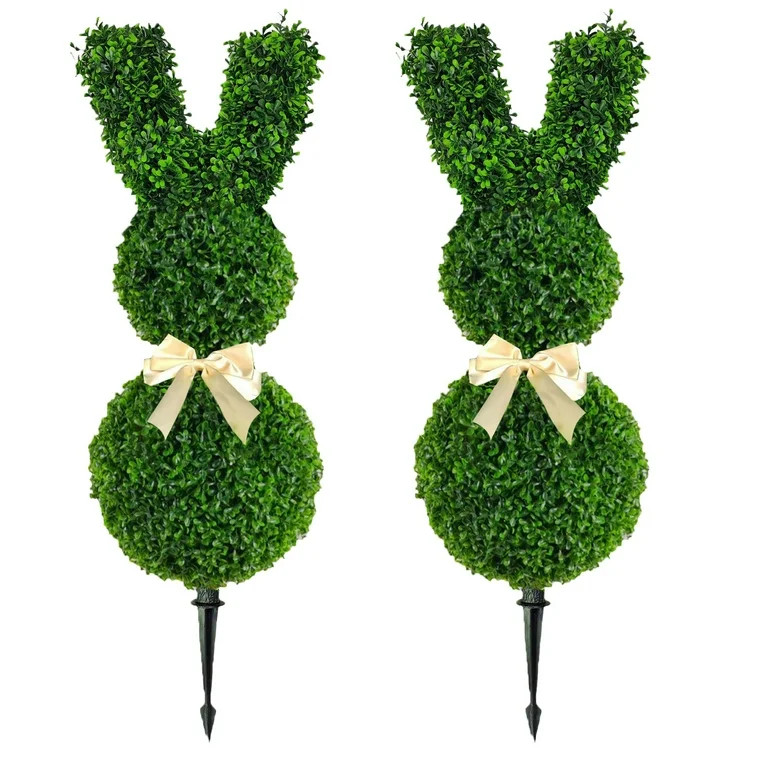 2PCS 27.5" Artificial Bunny Shape Boxwood Topiary with Spike, Easter Faux Rabbit Topiary Trees, E... | Walmart (US)