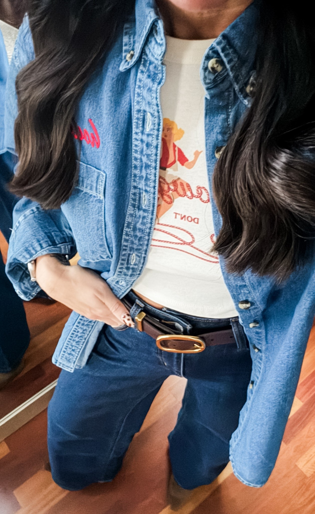 The cutest cowgirl tank and chambray top! Wearing a small in both 

#LTKFindsUnder50 #LTKStyleTip #LTKGiftGuide