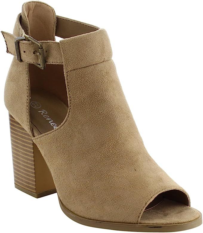 AF79 Women's Cut Out Chunky Heel Buckle Heels Sandals | Amazon (US)