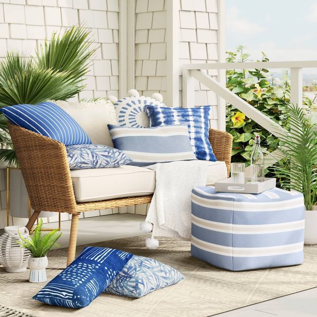 Outdoor Throw Pillow Shibori Stripe Blue - Threshold™ | Target