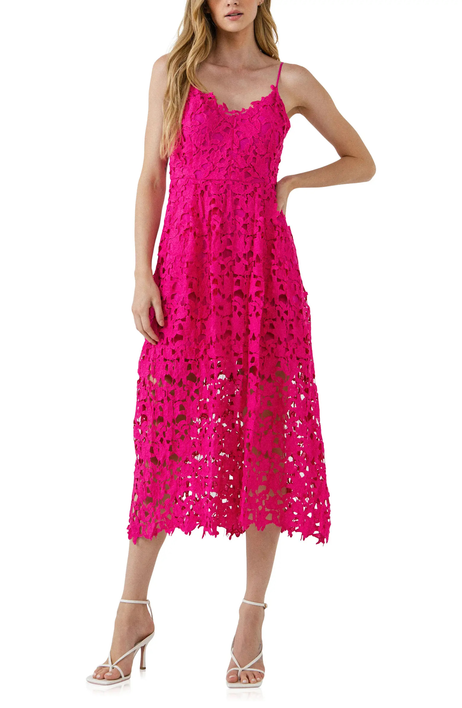 Lace Spaghetti Strap Midi Dress | Nordstrom