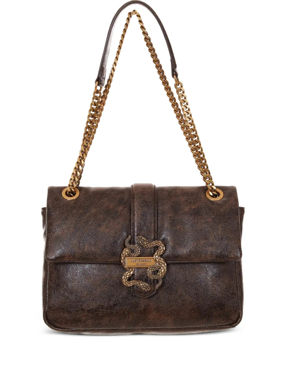 Just Cavalli snake-buckle chain shoulder bag - Brown | Farfetch Global