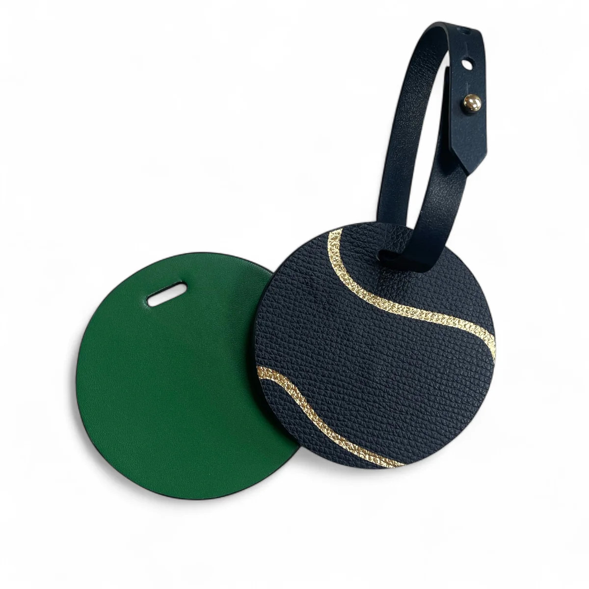 "My Ball" Leather Tennis Bag Tag - Navy/Green/Gold | Fenix Sportier