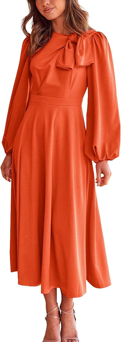 BTFBM Women's 2023 Formal Maxi Dress Puff Long Sleeve Crewneck Bow Tie A-Line Long Flowy Wedding ... | Amazon (US)