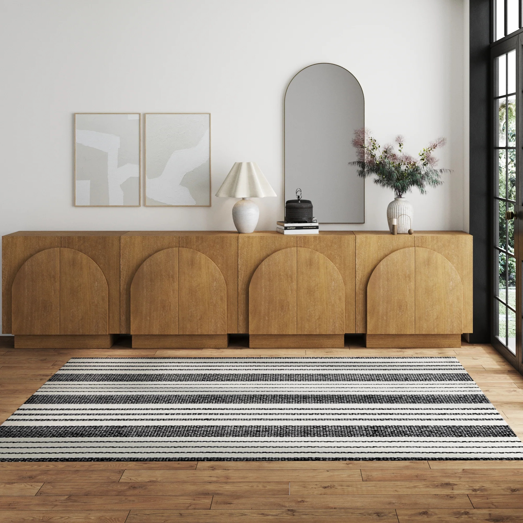 Large Arched TV Console Credenza Light Brown (Set of 4) | Nathan James