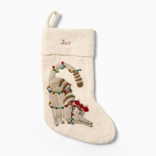 Cat in Lights Felt Stocking | West Elm (US)