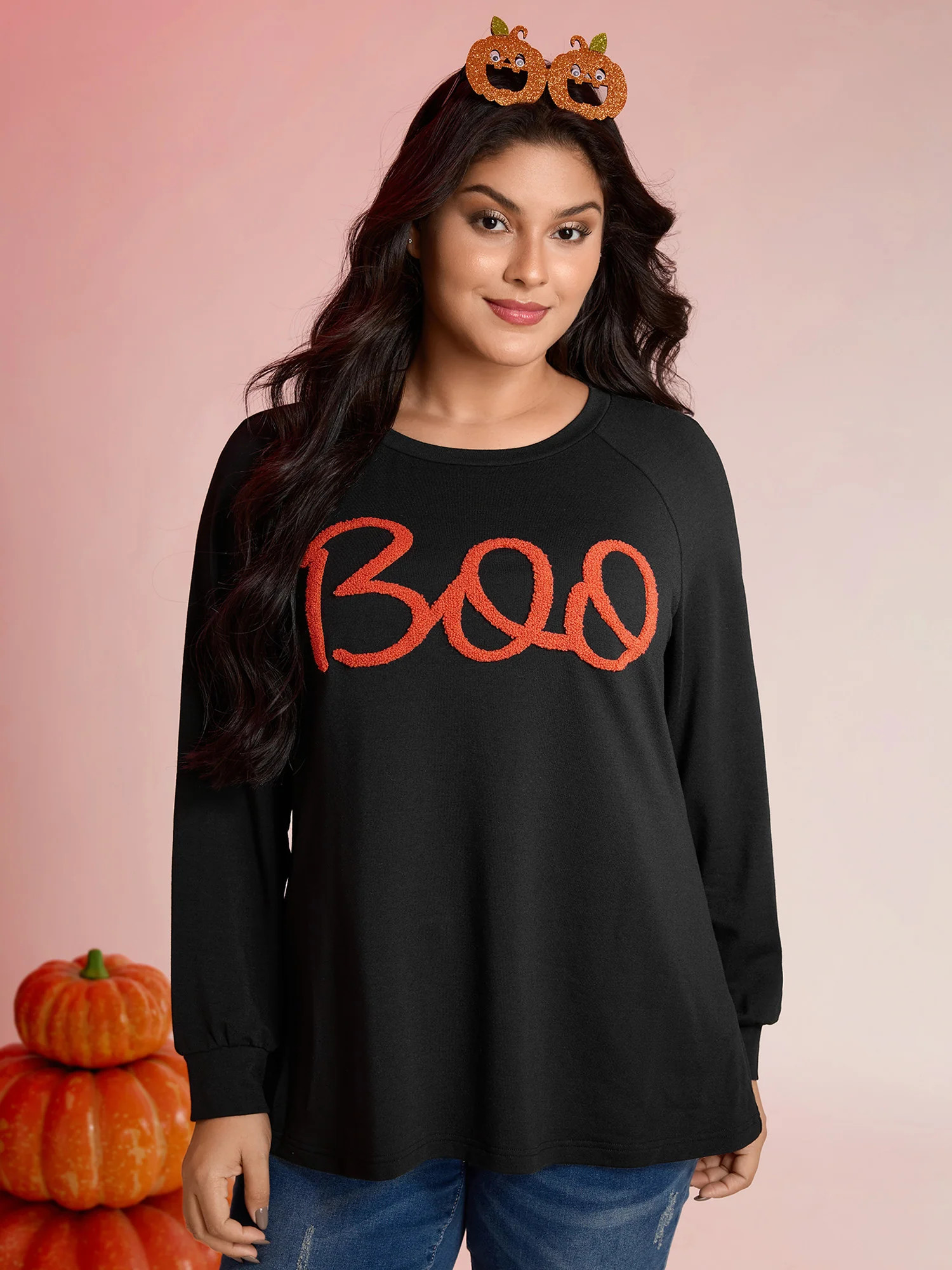 Boo-tiful Embroidery Towel Texture Sweatshirt | Bloomchic