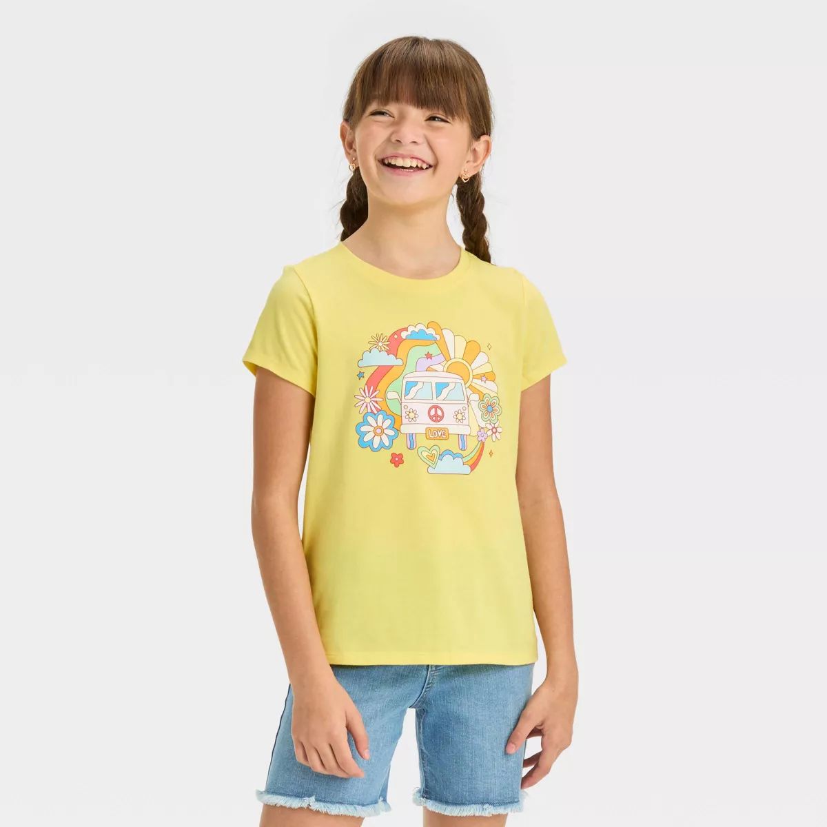 Girls' Short Sleeve 'Retro Van' Graphic T-Shirt - Cat & Jack™ Yellow | Target