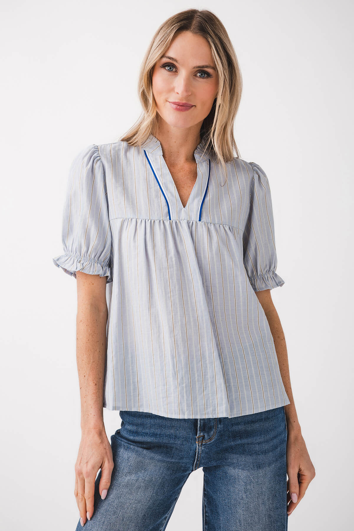 THML Puff Sleeve Stripe Top | Social Threads