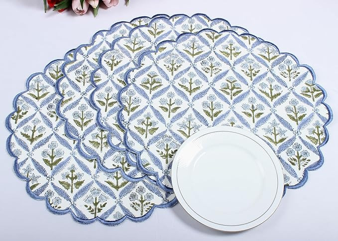 Ridhi Bo-ho Round Place Mat Easter Floral Cotton Washable Placemats 15" Round Embroidery Block Pr... | Amazon (US)