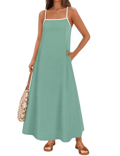 ZESICA Women's 2026 Summer Boho Sleeveless Maxi Dress Spaghetti Straps Casual Flowy A Line Beach ... | Amazon (US)