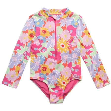 Jessica Simpson Girls' Long Sleeve Rashguard One-piece Swimsuit, Sizes 4-16 | Walmart (US)