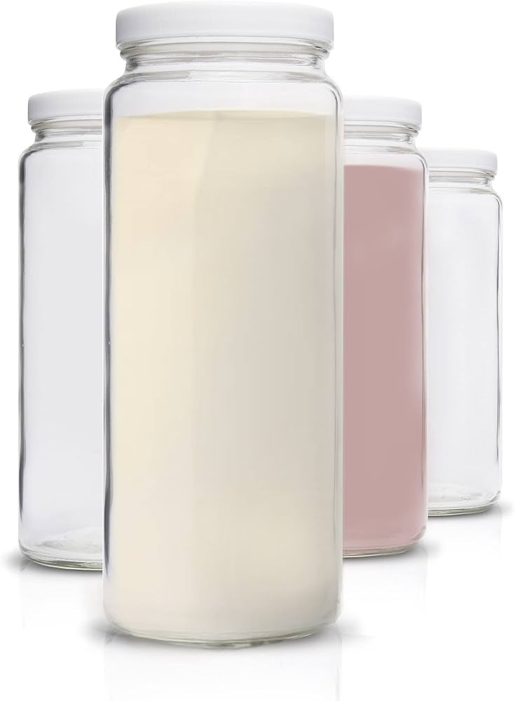 All About Juicing Glass Bottles Set - 32 oz Jars, 4 Pack Wide Mouth with Lids for Juice, Smoothie... | Amazon (US)