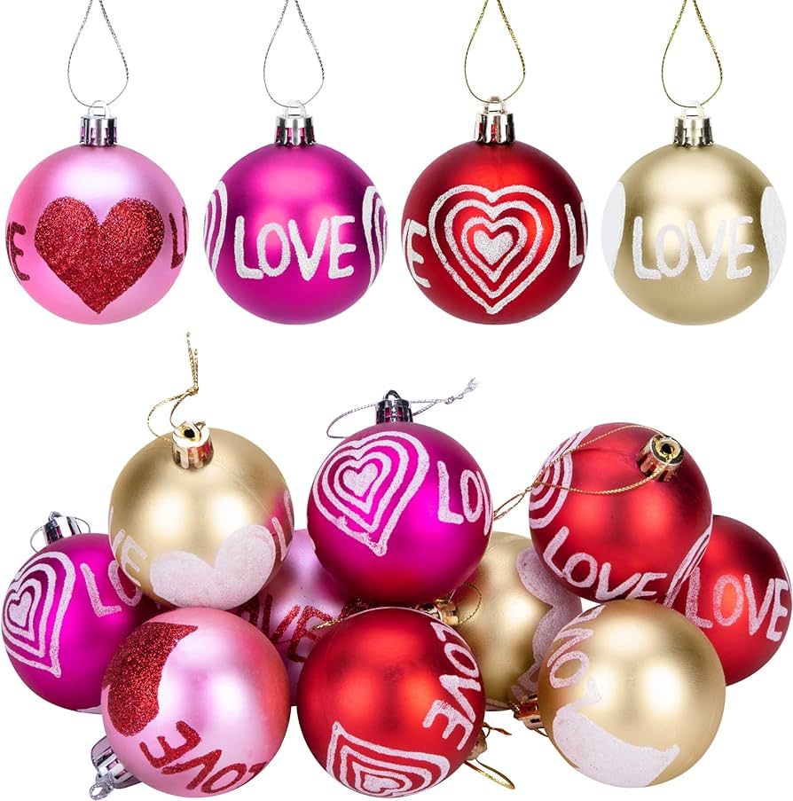 12 Pieces Valentine's Day Hanging Ball Ornaments, Heart Glitter Balls Decorative Supplies for Par... | Amazon (US)