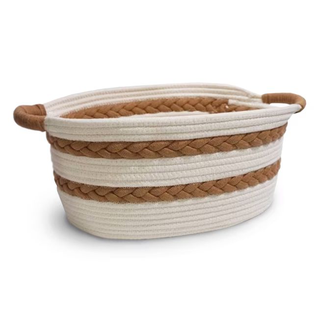 allen + roth (11.5-in W x 7-in H x 15.75-in D) Ivory and Camel Cotton Basket | Lowe's