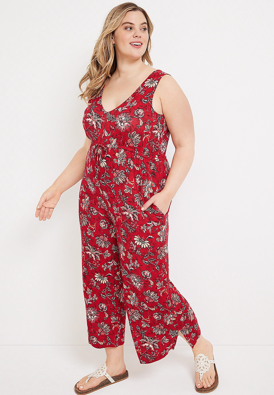 Plus Size 24/7 Floral Cropped Jumpsuit | Maurices