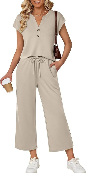 LILLUSORY Womens 2 Piece Lounge Sets Fall Outfits Henley Shirts & Pants | Amazon (US)