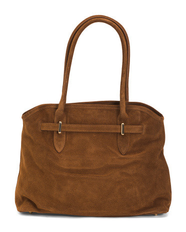 Made In Italy Suede Large Satchel With Front Dog Leash Detail | TJ Maxx