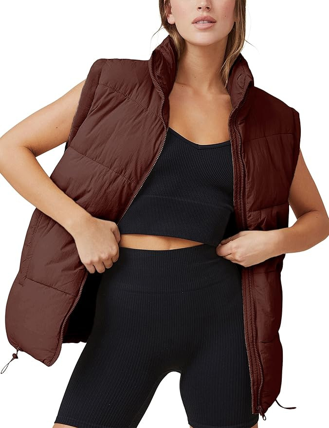 Athlisan Womens Zip Up Puffer Vest Stand Collar Sleeveless Padded Jacket Coat | Amazon (US)
