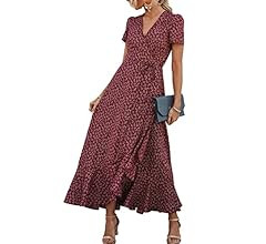 PRETTYGARDEN Women's Summer Wrap Maxi Dress Casual Boho Floral V Neck Short Sleeve Ruffle Hem Spl... | Amazon (US)