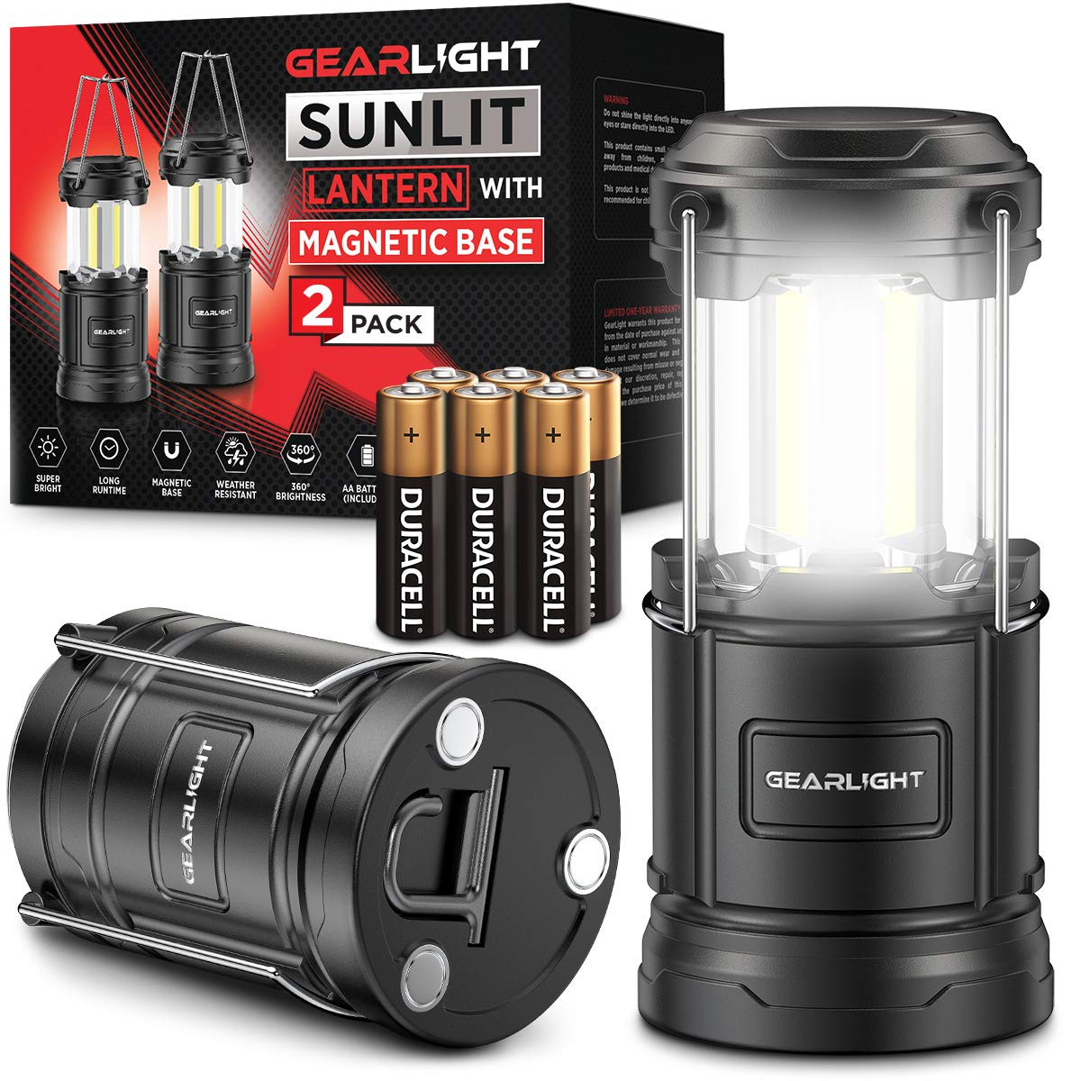 GearLight Camping Lantern - 2 Portable LED Battery Powered Lantern with Magnetic Base and Foldabl... | Amazon (US)